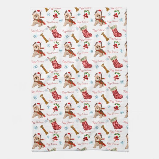 kerstviering met Yorkie Pattern Theedoek (Verticaal)