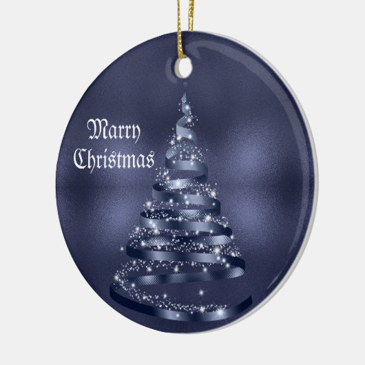 Kerstviering Shiny Blue Ribbon Tree Keramisch Ornament (Links)