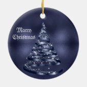 Kerstviering Shiny Blue Ribbon Tree Keramisch Ornament (Achterkant)