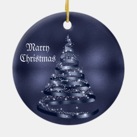 Kerstviering Shiny Blue Ribbon Tree Keramisch Ornament (Achterkant)