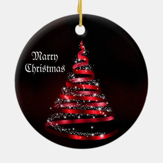 Kerstviering Shiny Red Ribbon Tree Keramisch Ornament (Achterkant)