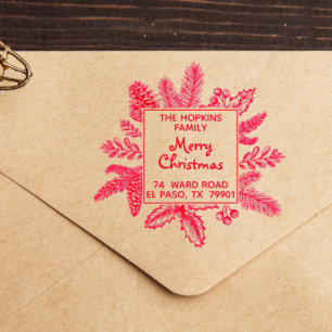 Kerstvierkant achterlaat Familienaam Retouradres Rubberstempel