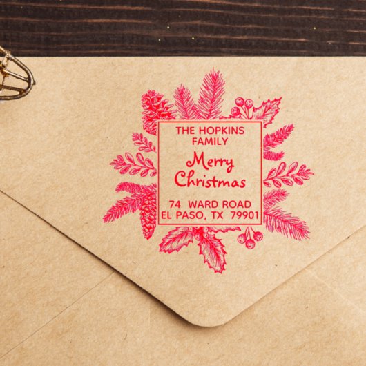 Kerstvierkant achterlaat Familienaam Retouradres Rubberstempel