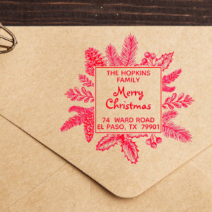 kerstvierkant, grote familienaam retouradres zelfinktende stempel