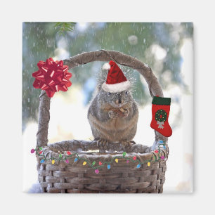 kerstvierkant in Snowy Basket Magneet