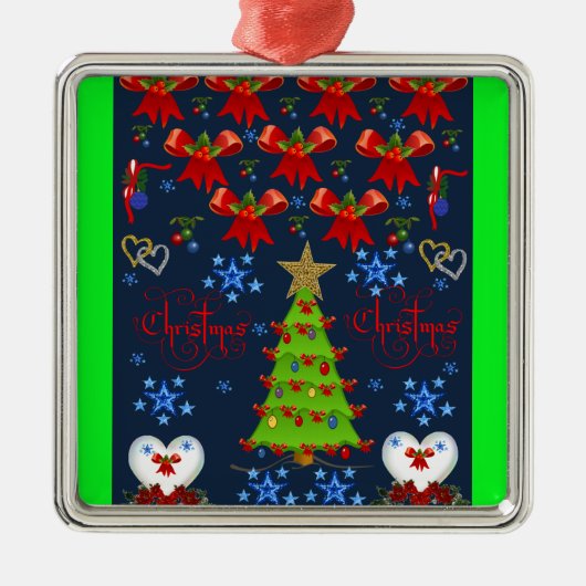 kerstvierkant ornament donkerblauw groen (Voorkant)