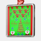 kerstvierkant ornament groen, rood uit (Links)