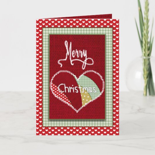 kerstvierkant patchwork-hart in kerstdruk kaart (Voorkant)