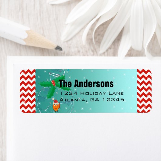 Kerstvis Chevron Pattern Return Address Etiket (Insitu)