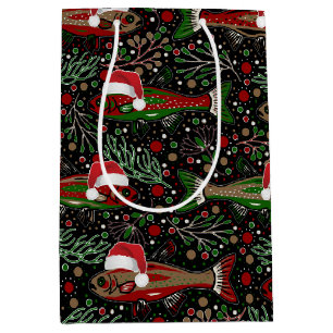 Kerstvis in kerstmannenhoeden Rood en groene forel Medium Cadeauzakje