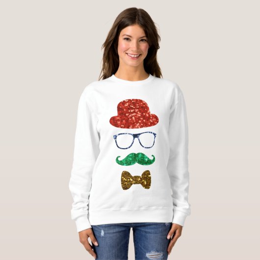 kerstvister mustache womens sweatshirt (Voorkant volledig)