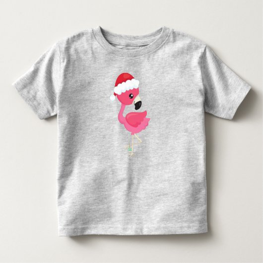 KerstvlamJon, roze flamingo, Santa Hat, vogel Kinder Shirts (Voorkant)