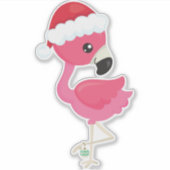 KerstvlamJon, roze flamingo, Santa Hat, vogel Sticker (Voorkant)