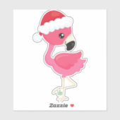 KerstvlamJon, roze flamingo, Santa Hat, vogel Sticker (Vel)