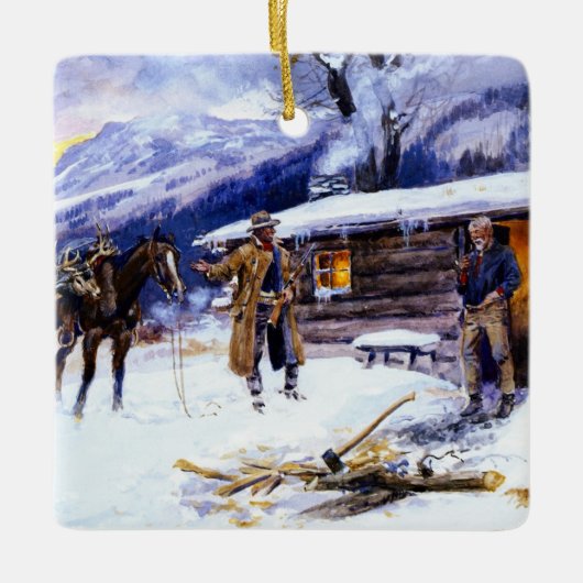 "kerstvlees" van Charles M Russell Keramisch Ornament (Voorkant)