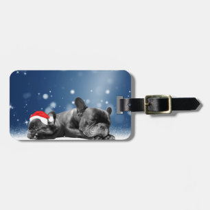 Kerstvlieger Puppies sneeuw santa hat Bagagelabel
