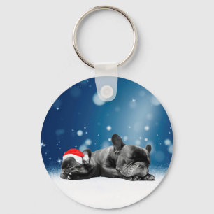 Kerstvlieger Puppies sneeuw santa hat Sleutelhanger