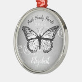 kerstvlinder Black Faux Silver Monogram Metalen Ornament (Links)