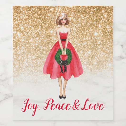 Kerstvoedsel en kerstlabel set wijn etiket (Enkel label)