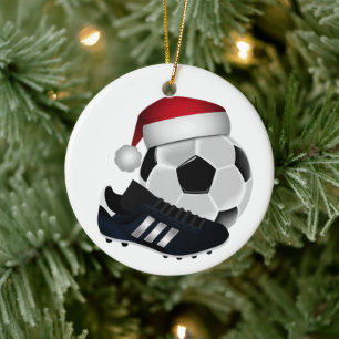 Kerstvoetbal en -schoen keramisch ornament