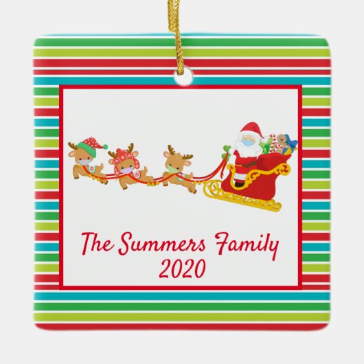 Kerstvoetmasker, kerstman en rendier 2020 keramisch ornament (Voorkant)