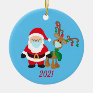 Kerstvoetmasker, kerstman en rendier 2021 keramisch ornament