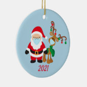 Kerstvoetmasker, kerstman en rendier 2021 keramisch ornament (Rechts)