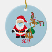 Kerstvoetmasker, kerstman en rendier 2021 keramisch ornament (Voorkant)