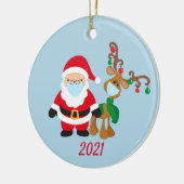 Kerstvoetmasker, kerstman en rendier 2021 keramisch ornament (Links)