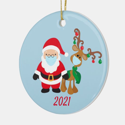 Kerstvoetmasker, kerstman en rendier 2021 keramisch ornament (Links)