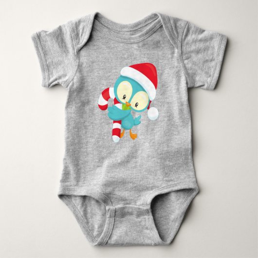 Kerstvogel, Cute Bird, Santa Hat, Candy Cane Romper (Voorkant)