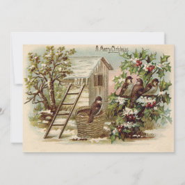 Kerstvogel Holly sneeuwladder oogst Kaart