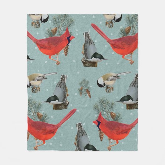 kerstvogel kardinaal Nuthatch Chickadee Snow Fleece Deken (Voorkant)