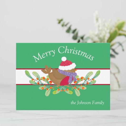 Kerstvogel op een tak vlakke vakantie Kaart (Staand voorkant)