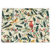 Kerstvogels en bladeren groot cadeauzakje (Voorkant)