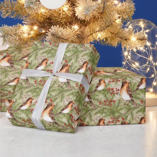 Kerstvogels en pijnhout en bessen cadeaupapier (Feestdagen)