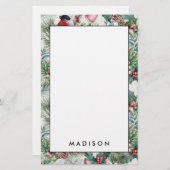 kerstvogels en sinaasappelpatronen briefpapier (Voorkant / Achterkant)