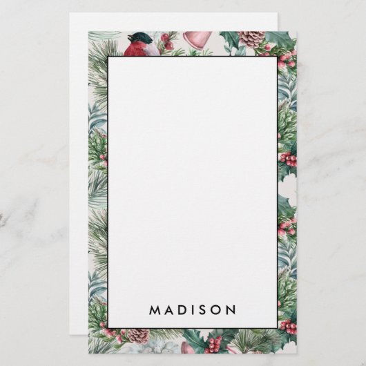 kerstvogels en sinaasappelpatronen briefpapier (Voorkant / Achterkant)