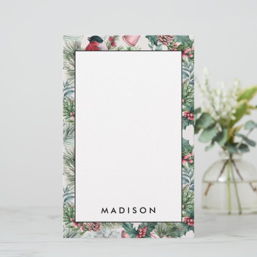 kerstvogels en sinaasappelpatronen briefpapier (Staand voorkant)