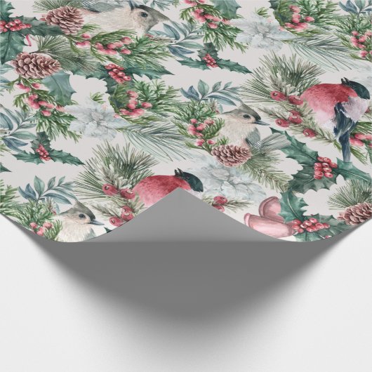 kerstvogels en sinaasappelpatronen cadeaupapier (Hoek)