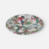 kerstvogels en sinaasappelpatronen papieren bordje (Gekanteld)