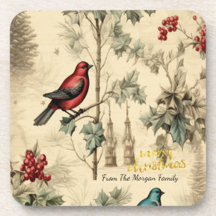 Kerstvogels Hulstbessen Vintage Bier Onderzetter