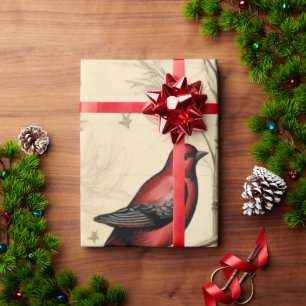 Kerstvogels Hulstbessen Vintage Cadeaupapier