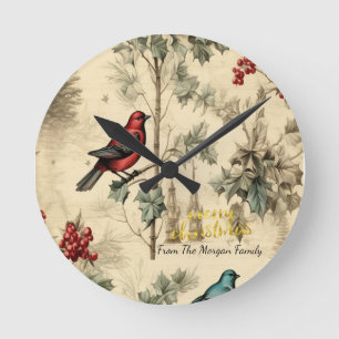 Kerstvogels Hulstbessen Vintage Ronde Klok