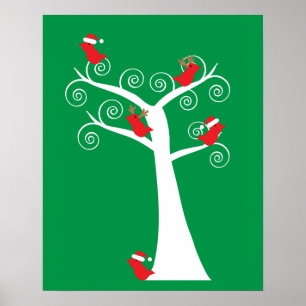 Kerstvogels in een boom poster