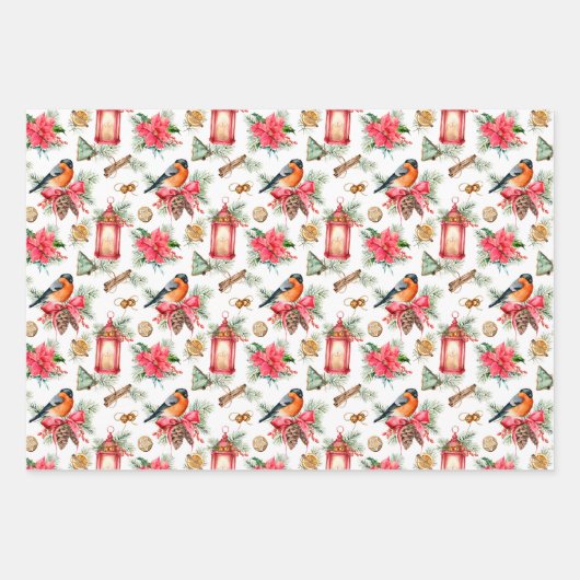 Kerstvogels, koekjes, pekels en staven inpakpapier vel (Voorkant)