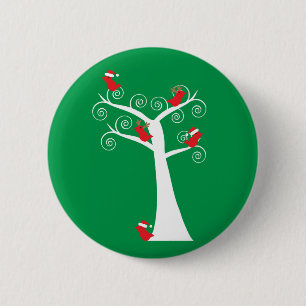 Kerstvogels Rood in een boom met het groen van de Ronde Button 5,7 Cm