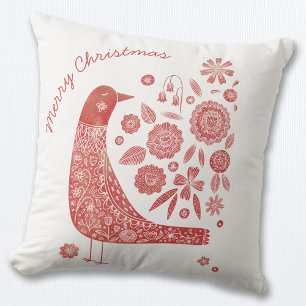 Kerstvogels Scandinavian Red White Kussen