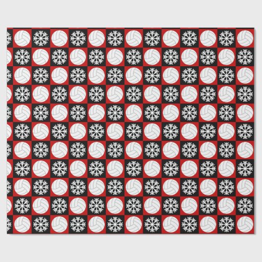 Kerstvolleybal en Snowflake Red en Black Cadeaupapier (Vlak)