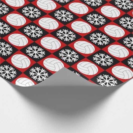 Kerstvolleybal en Snowflake Red en Black Cadeaupapier (Hoek)